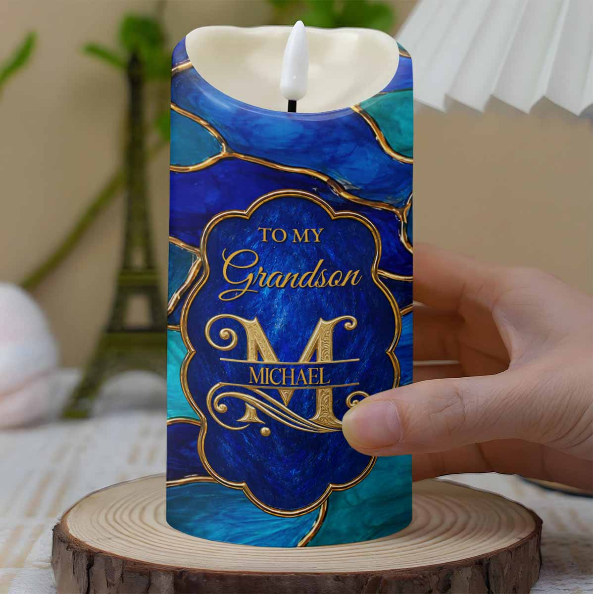 Personalized Flameless LED Candle for Grandson Custom Name Gift LED Candle GradoCreations