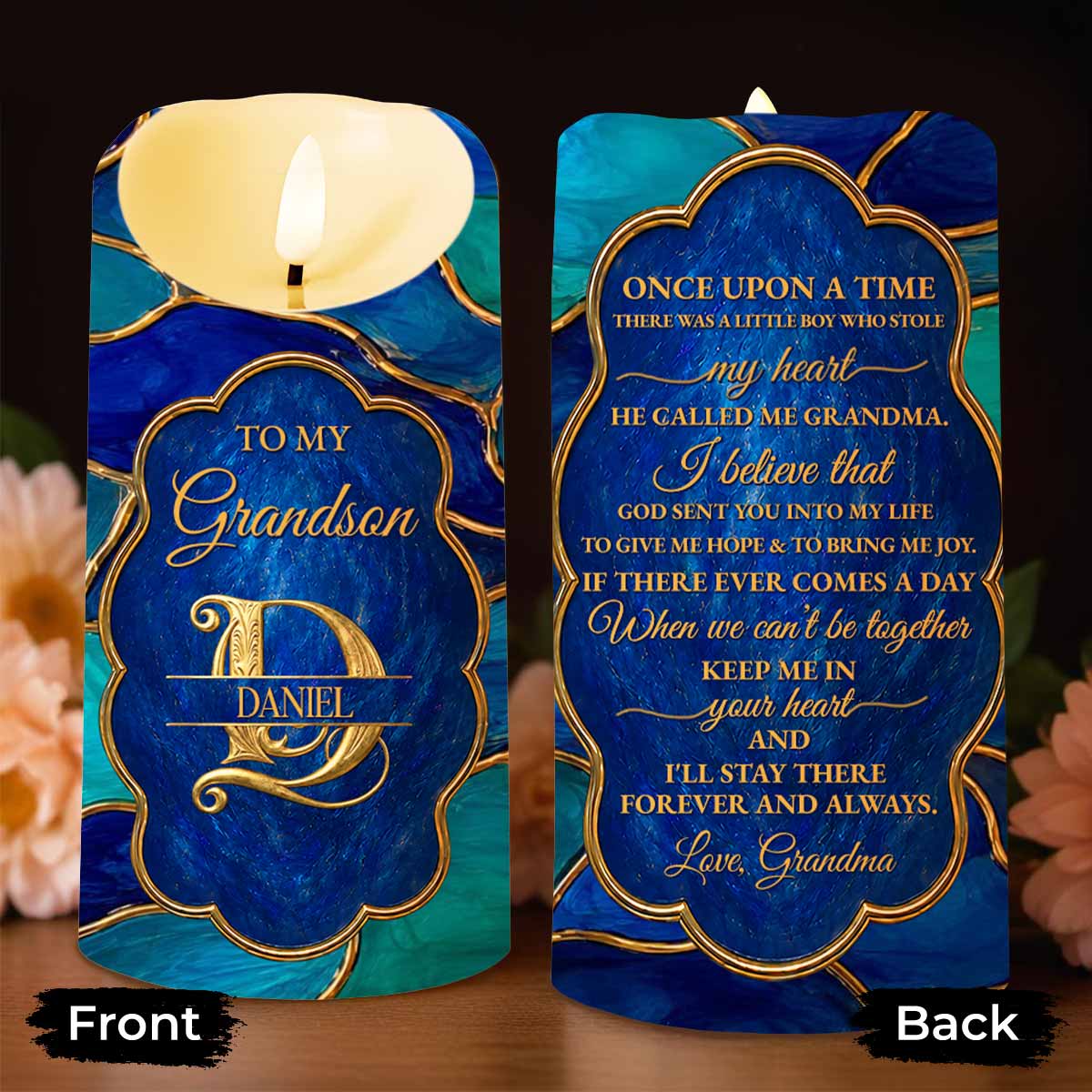 Personalized Flameless LED Candle for Grandson Custom Name Gift LED Candle GradoCreations