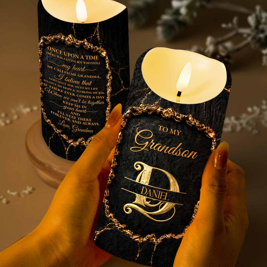 Personalized Flameless LED Candle Custom Golden Alphabet Art Gift for Grandson LED Candle GradoCreations