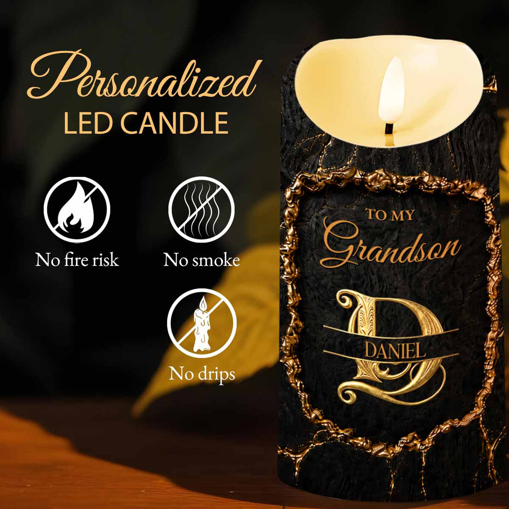 Personalized Flameless LED Candle Custom Golden Alphabet Art Gift for Grandson LED Candle GradoCreations
