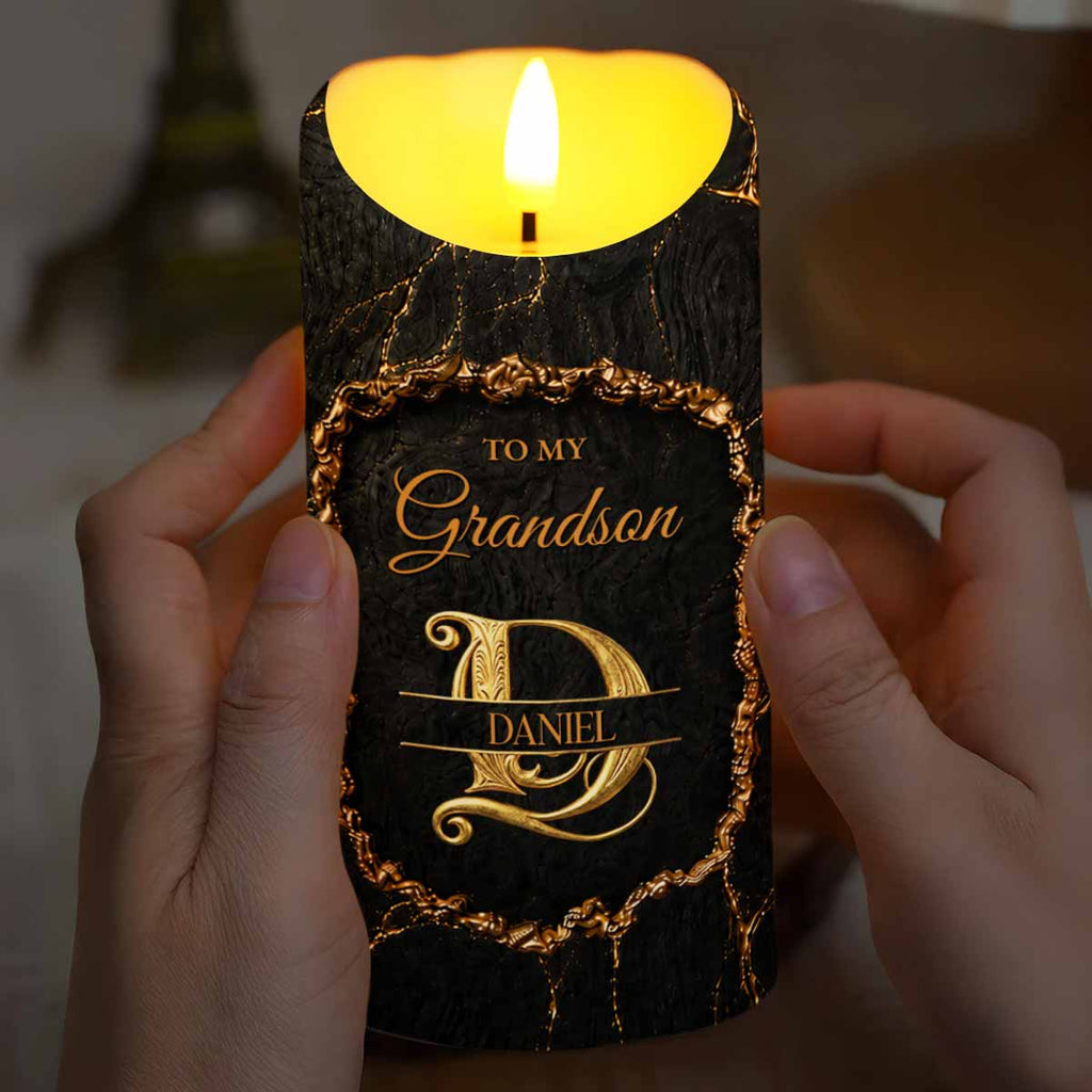 Personalized Flameless LED Candle Custom Golden Alphabet Art Gift for Grandson LED Candle GradoCreations