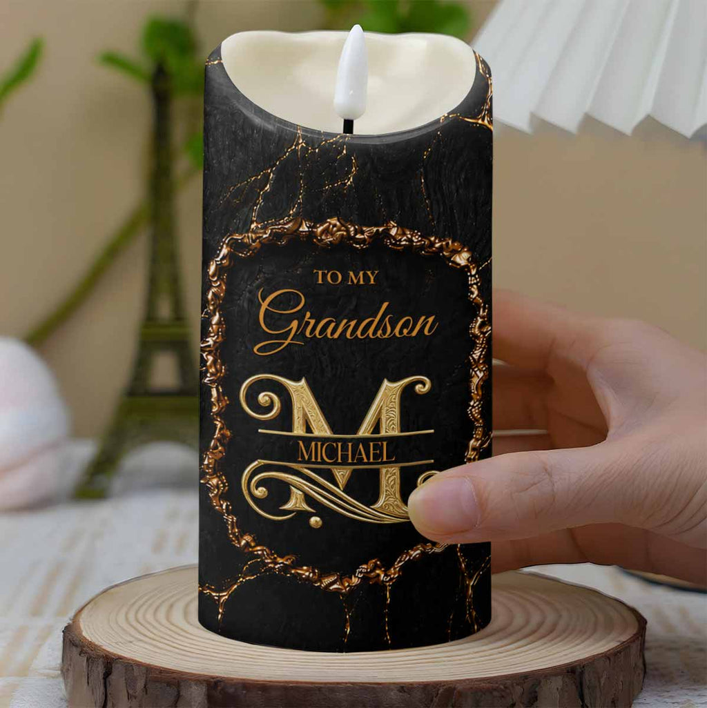 Personalized Flameless LED Candle Custom Golden Alphabet Art Gift for Grandson LED Candle GradoCreations