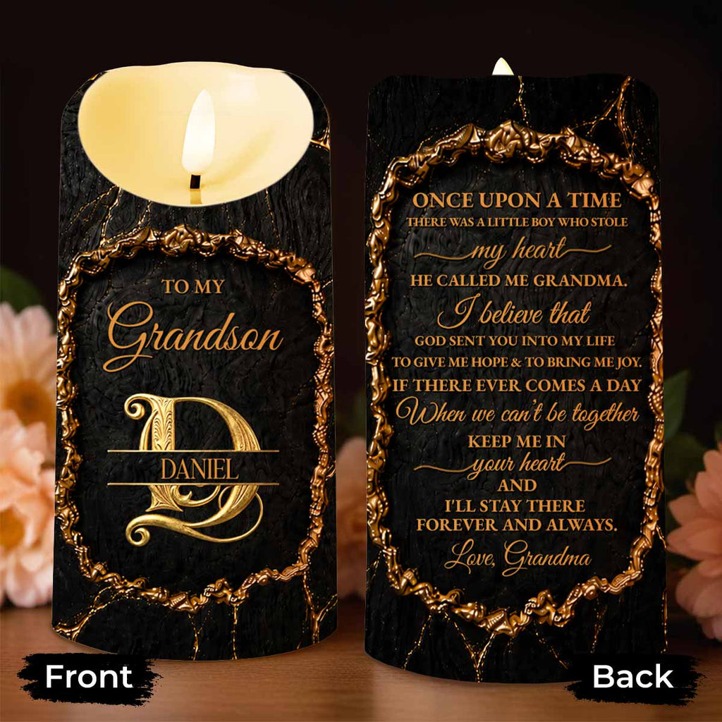Personalized Flameless LED Candle Custom Golden Alphabet Art Gift for Grandson LED Candle GradoCreations