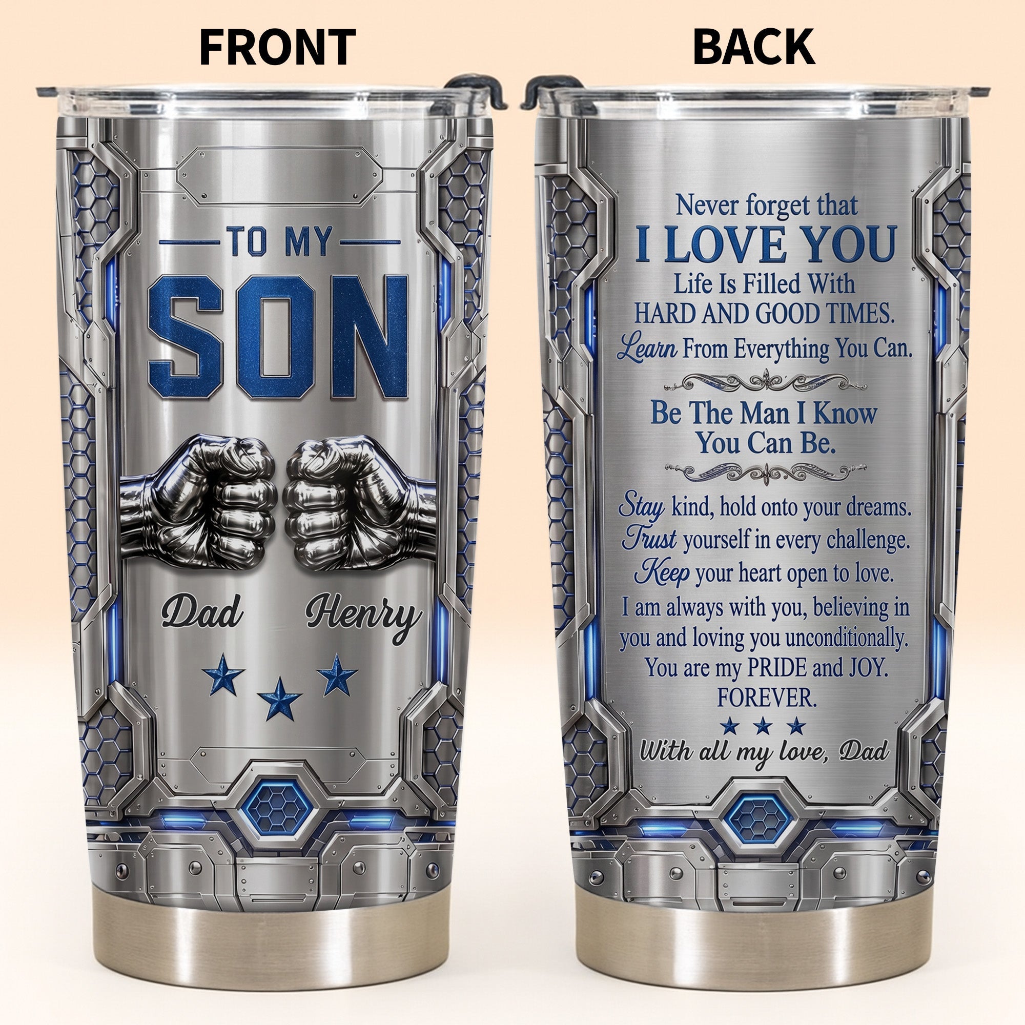 Personalized Stainless Steel Tumbler Custom Name for Son Gift Tumbler GradoCreations