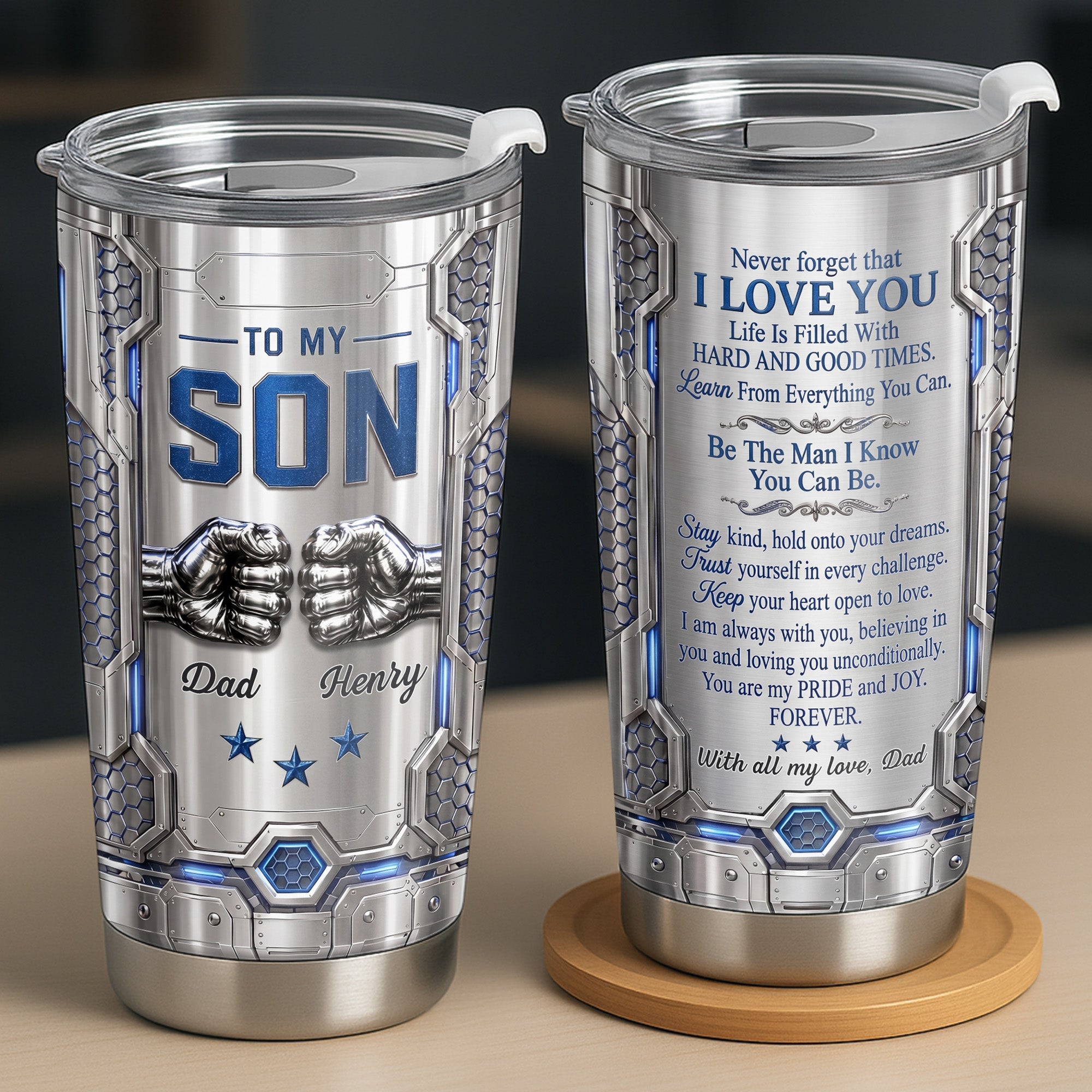 Personalized Stainless Steel Tumbler Custom Name for Son Gift Tumbler GradoCreations