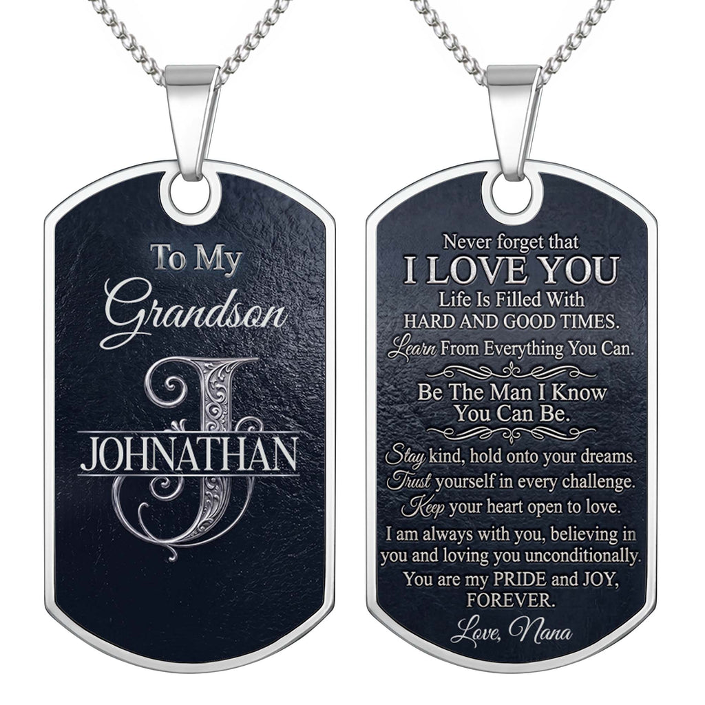 Personalized Dog Tag Necklace Custom Name Gift for Grandson Dog Tag Necklace GradoCreations
