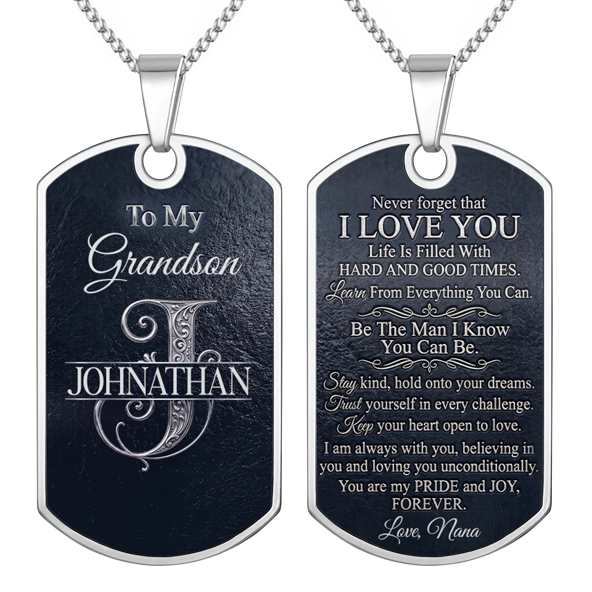 Personalized Dog Tag Necklace Custom Name Gift for Grandson Dog Tag Necklace GradoCreations