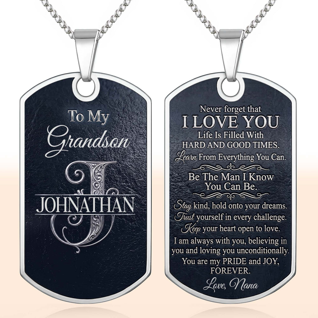 Personalized Dog Tag Necklace Custom Name Gift for Grandson Dog Tag Necklace GradoCreations