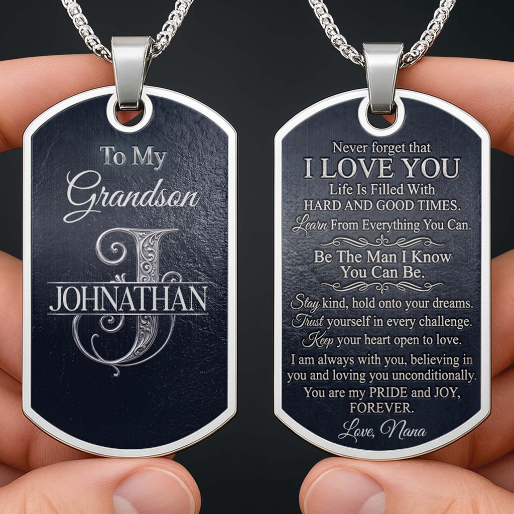 Personalized Dog Tag Necklace Custom Name Gift for Grandson Dog Tag Necklace GradoCreations