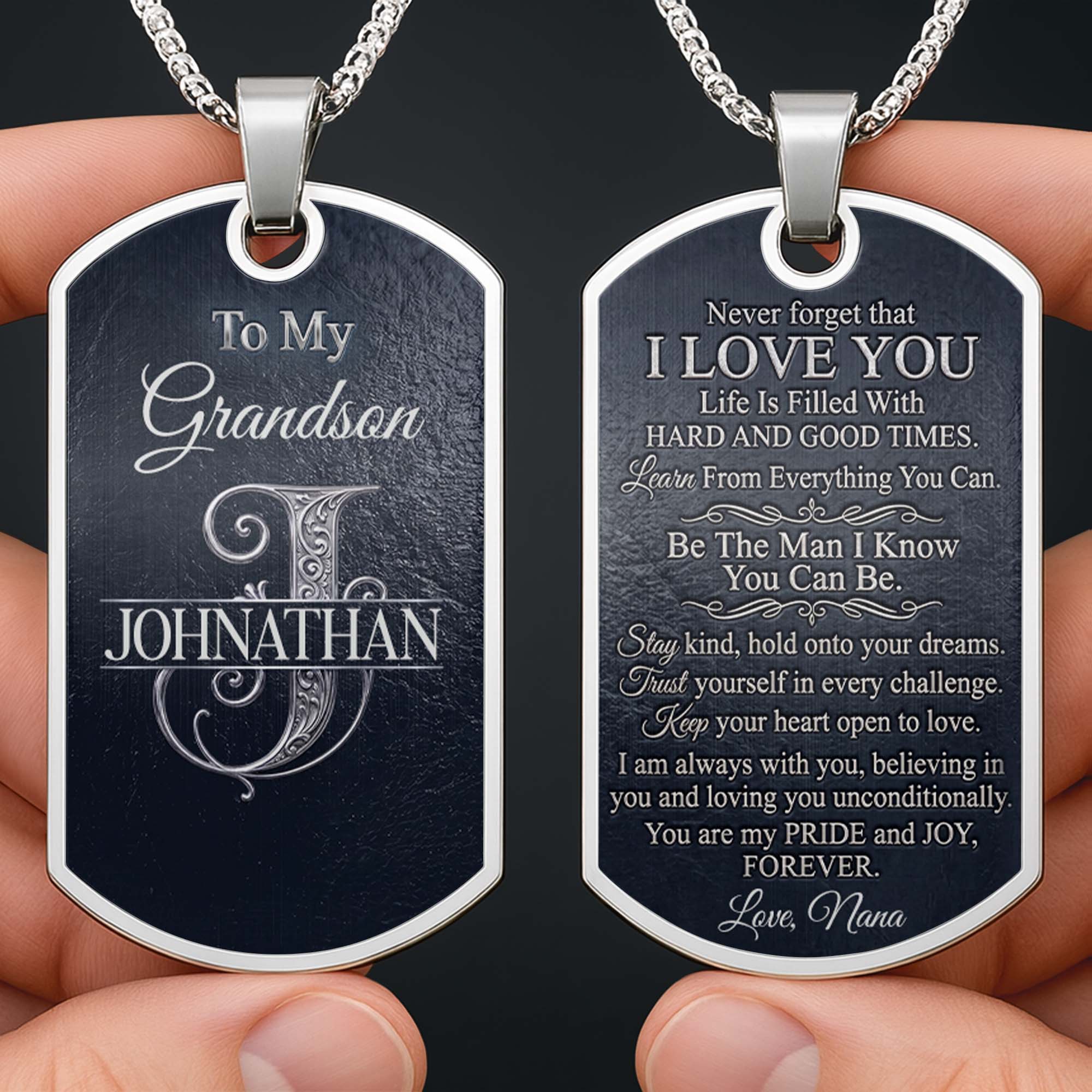 Personalized Dog Tag Necklace Custom Name Gift for Grandson Dog Tag Necklace GradoCreations