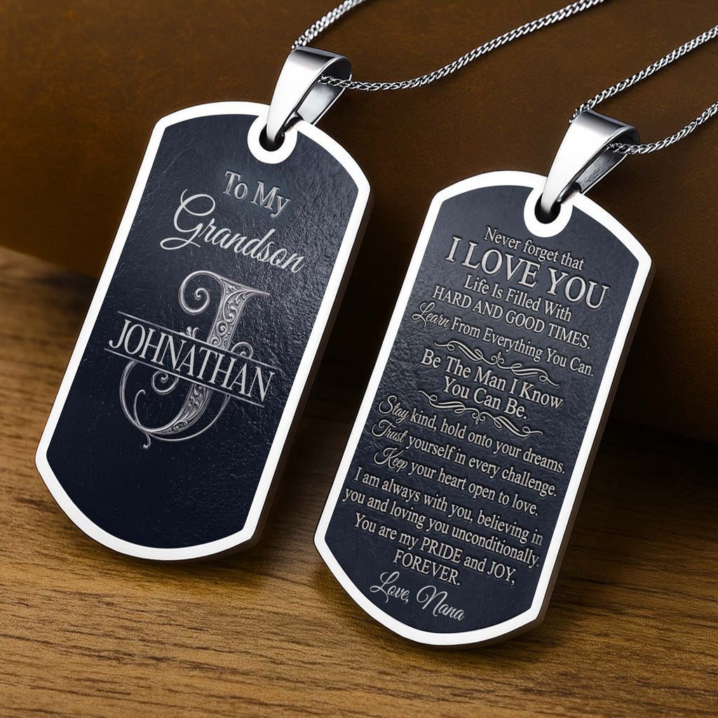 Personalized Dog Tag Necklace Custom Name Gift for Grandson Dog Tag Necklace GradoCreations