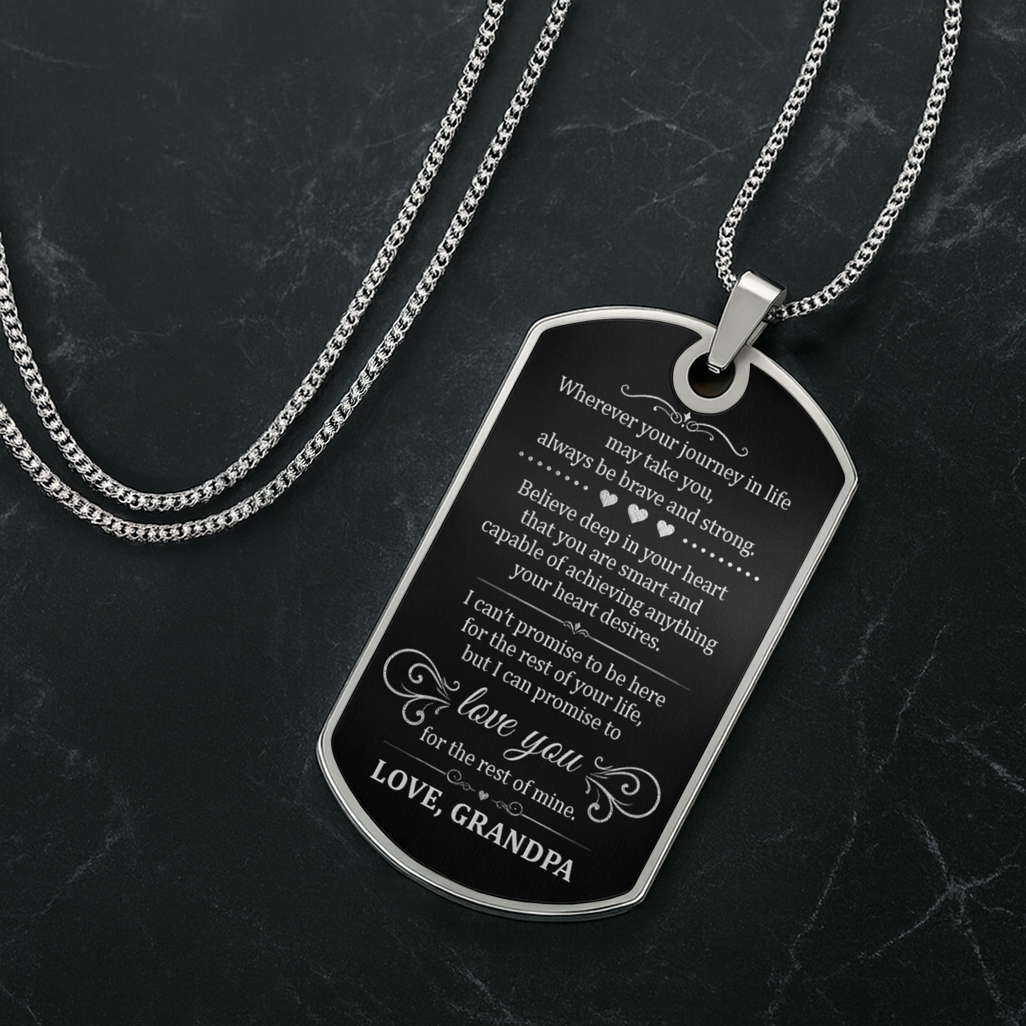 Custom Name Silver Dog Tag Necklace Personalized for Grandson