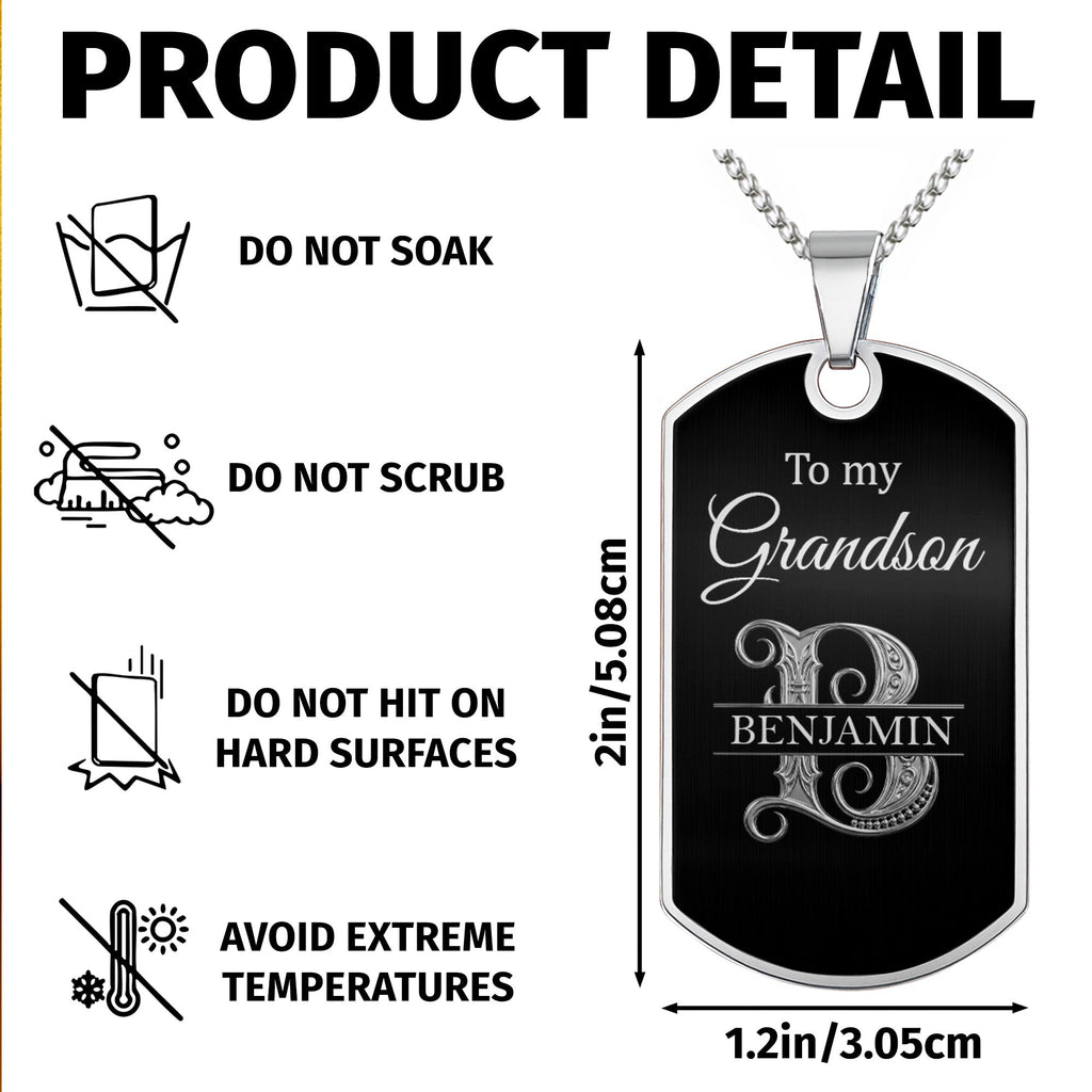 Custom Name Silver Dog Tag Necklace Personalized for Grandson
