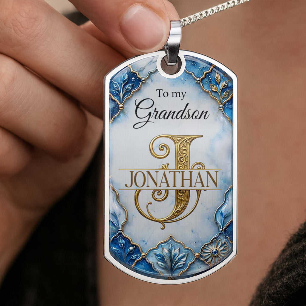 Personalized Dog Tag Necklace Custom Name for Grandson