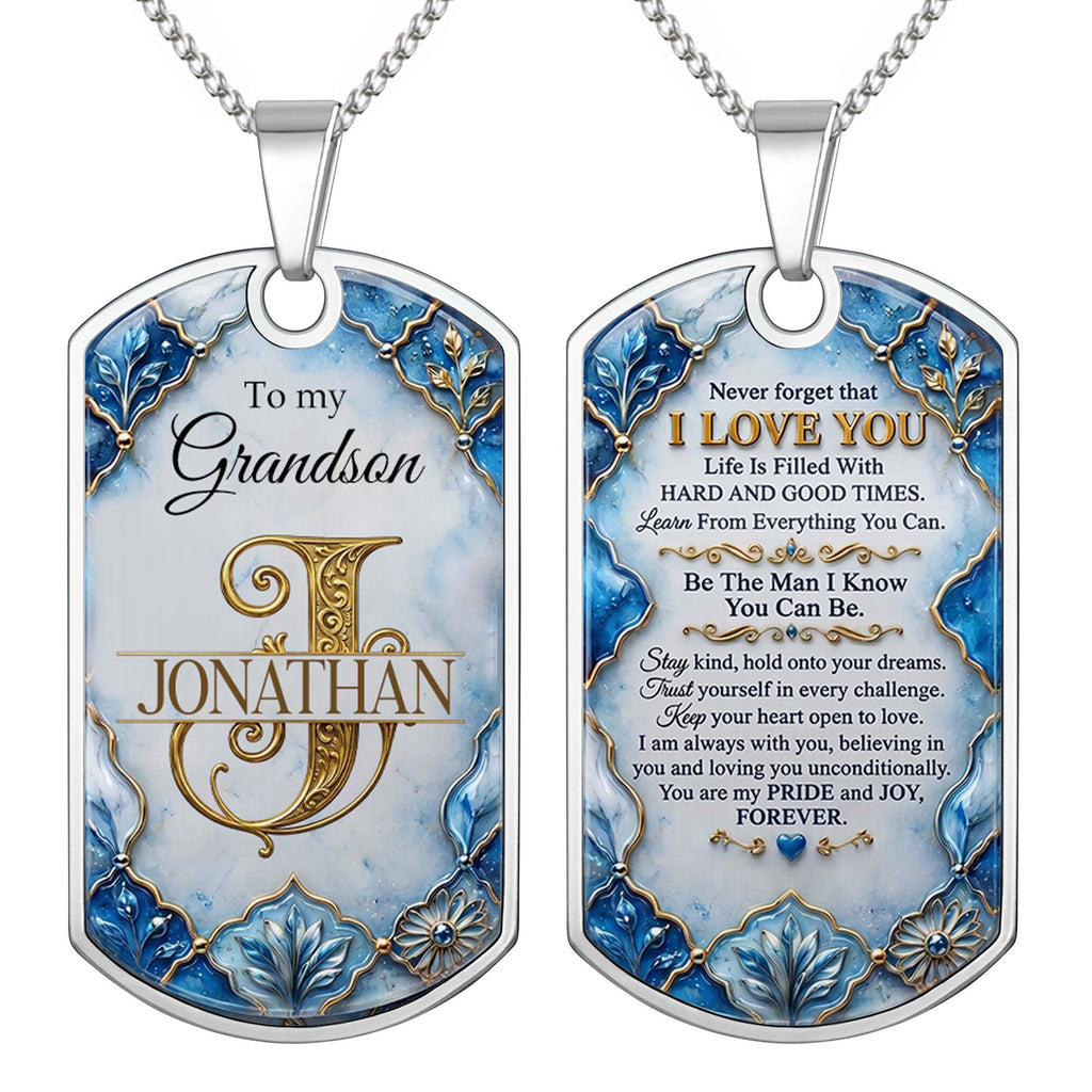 Personalized Dog Tag Necklace Custom Name for Grandson