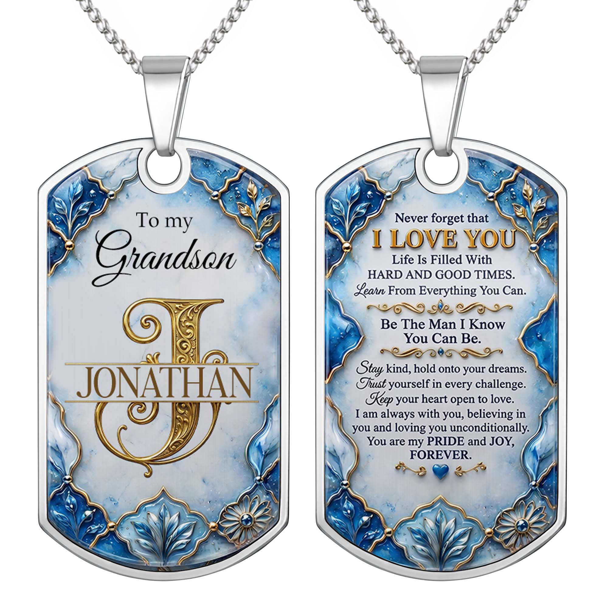Personalized Dog Tag Necklace Custom Name for Grandson