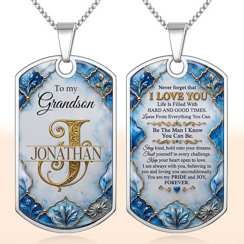 Personalized Dog Tag Necklace Custom Name for Grandson