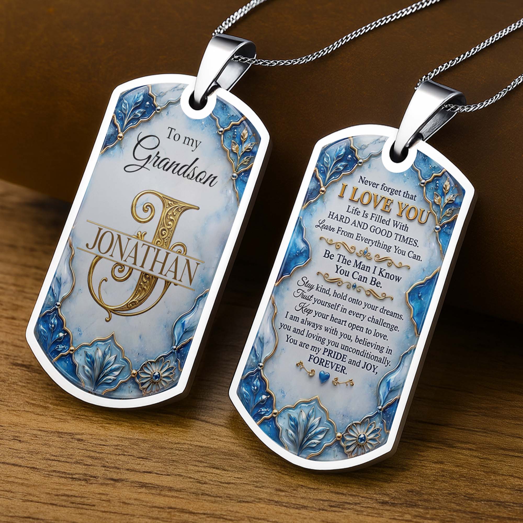Personalized Dog Tag Necklace Custom Name for Grandson