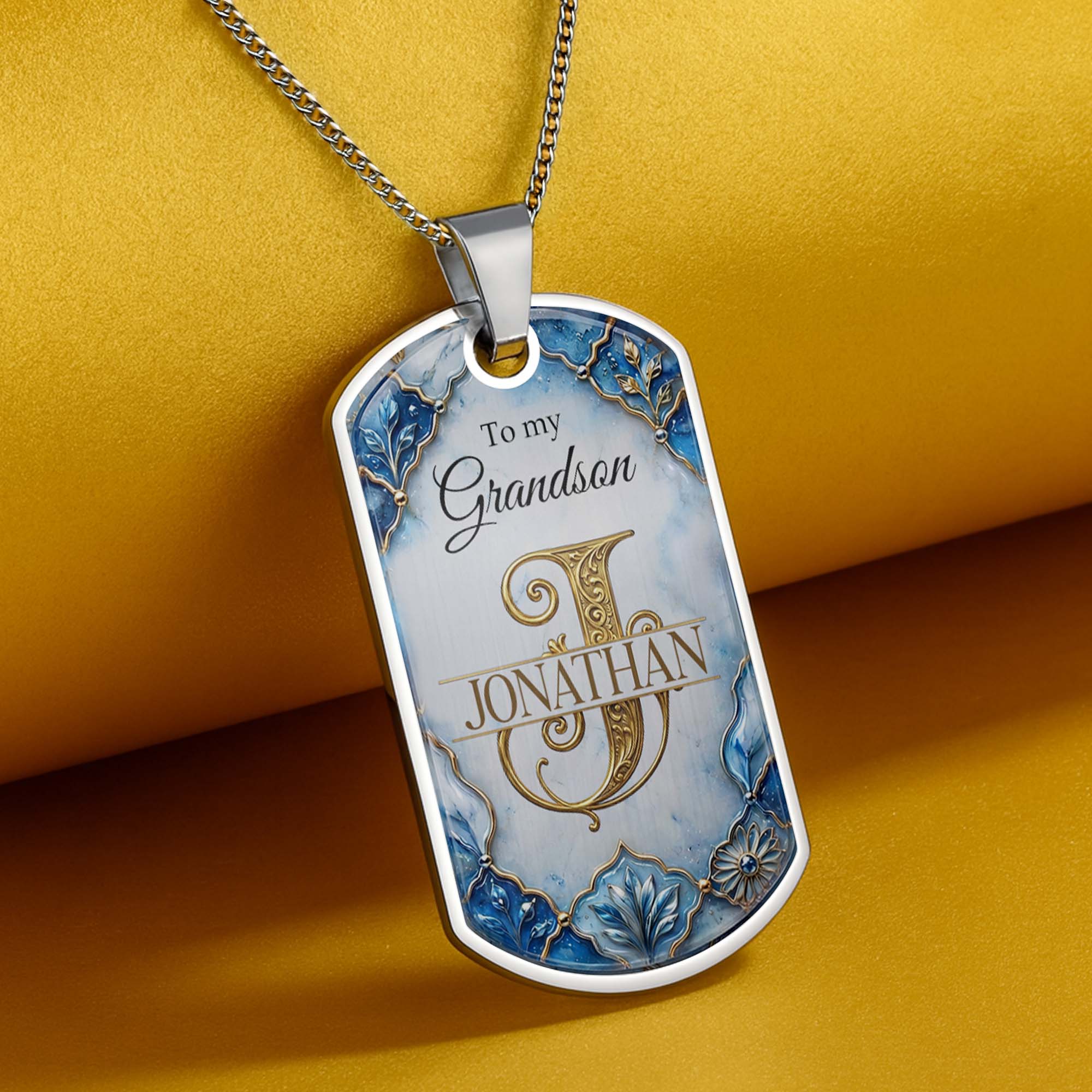 Personalized Dog Tag Necklace Custom Name for Grandson