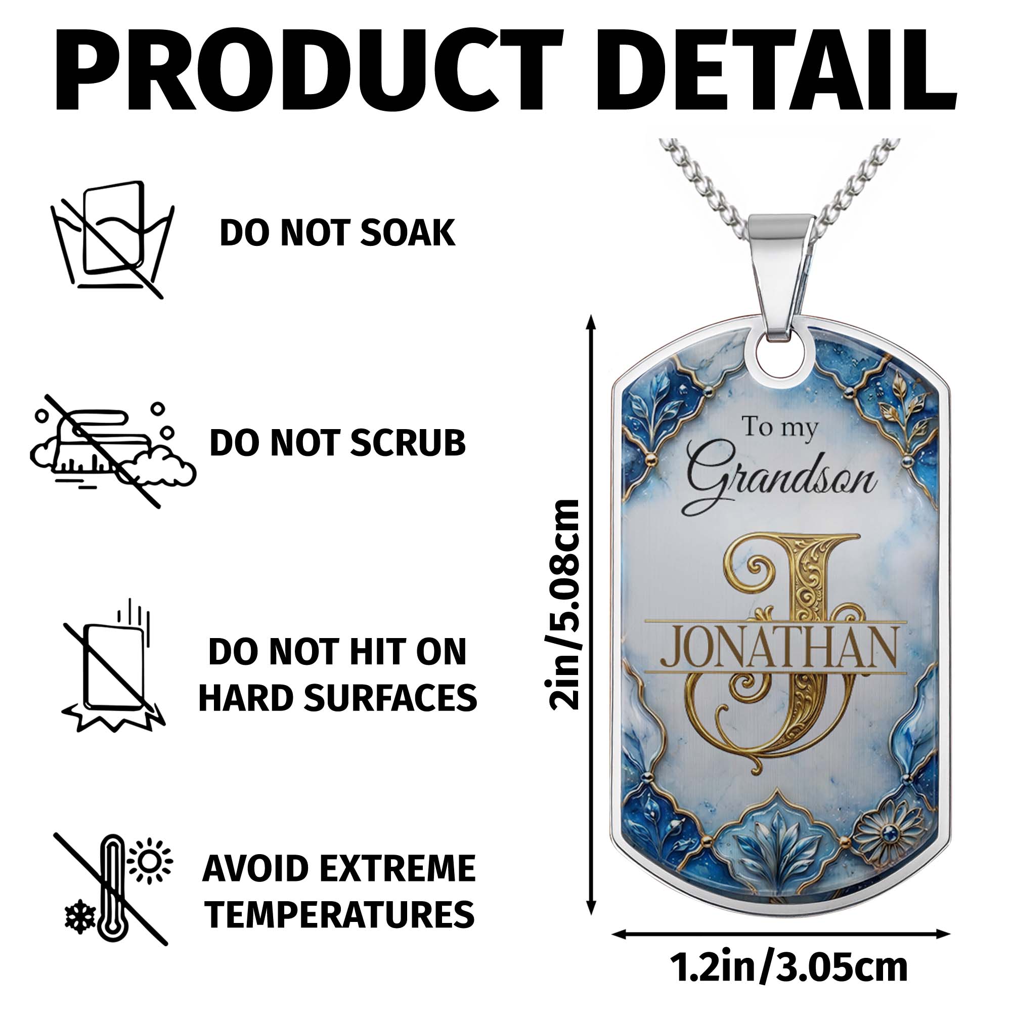 Personalized Dog Tag Necklace Custom Name for Grandson