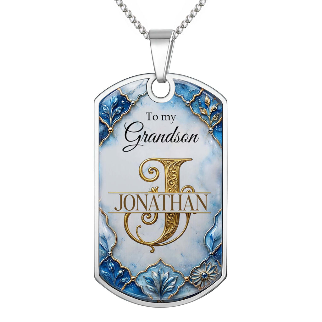 Personalized Dog Tag Necklace Custom Name for Grandson