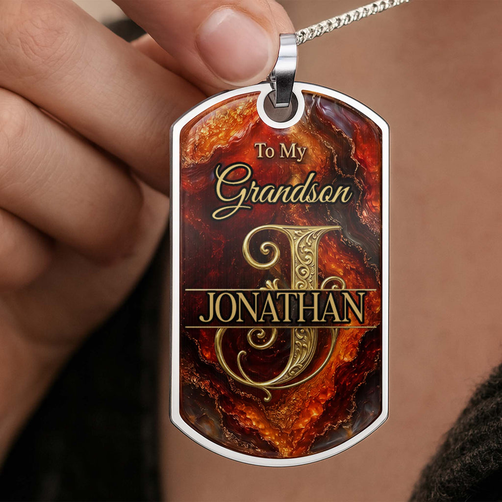 Personalized Dog Tag Necklace Custom Initial for Grandson