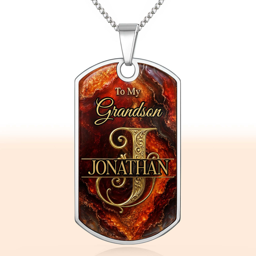 Personalized Dog Tag Necklace Custom Initial for Grandson