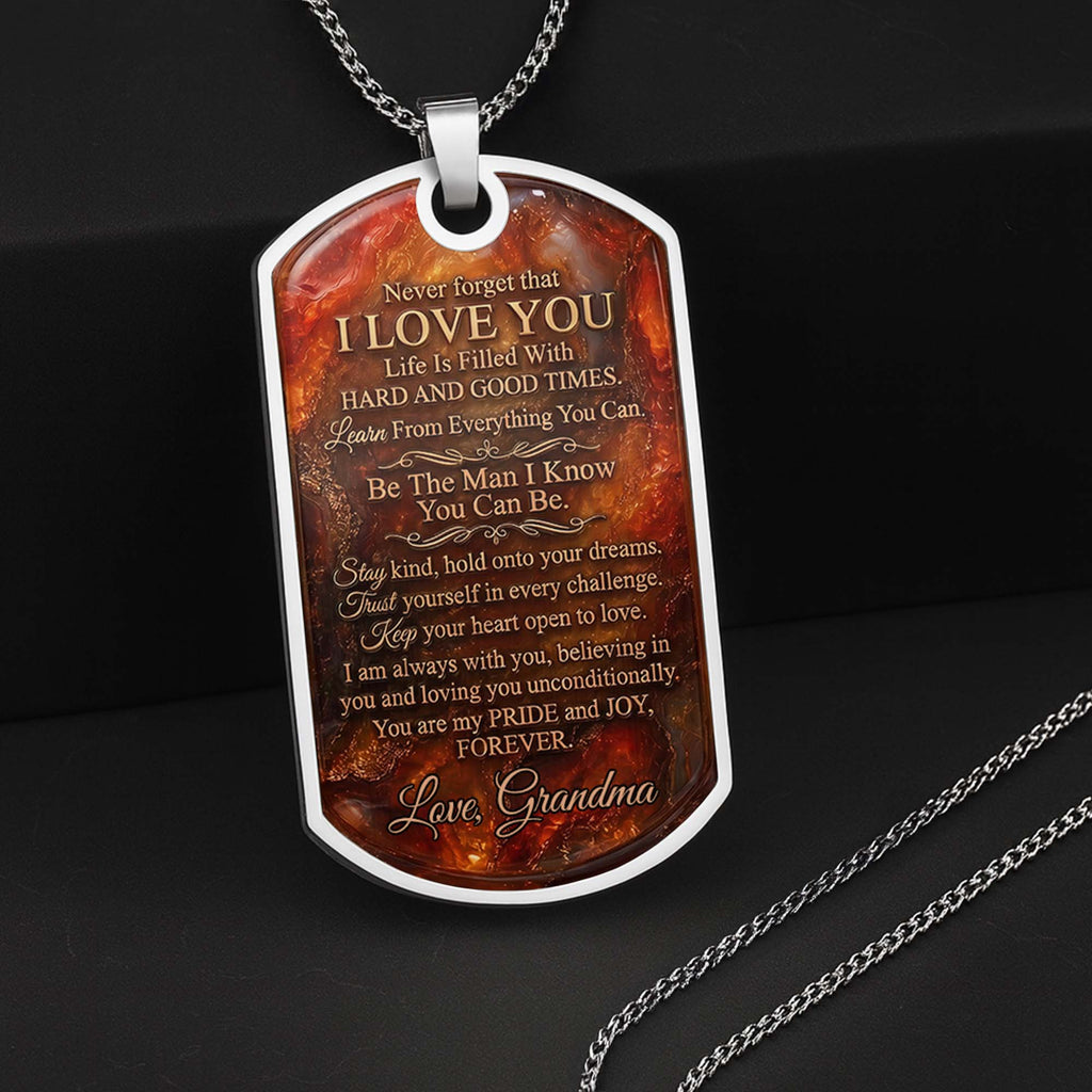 Personalized Dog Tag Necklace Custom Initial for Grandson