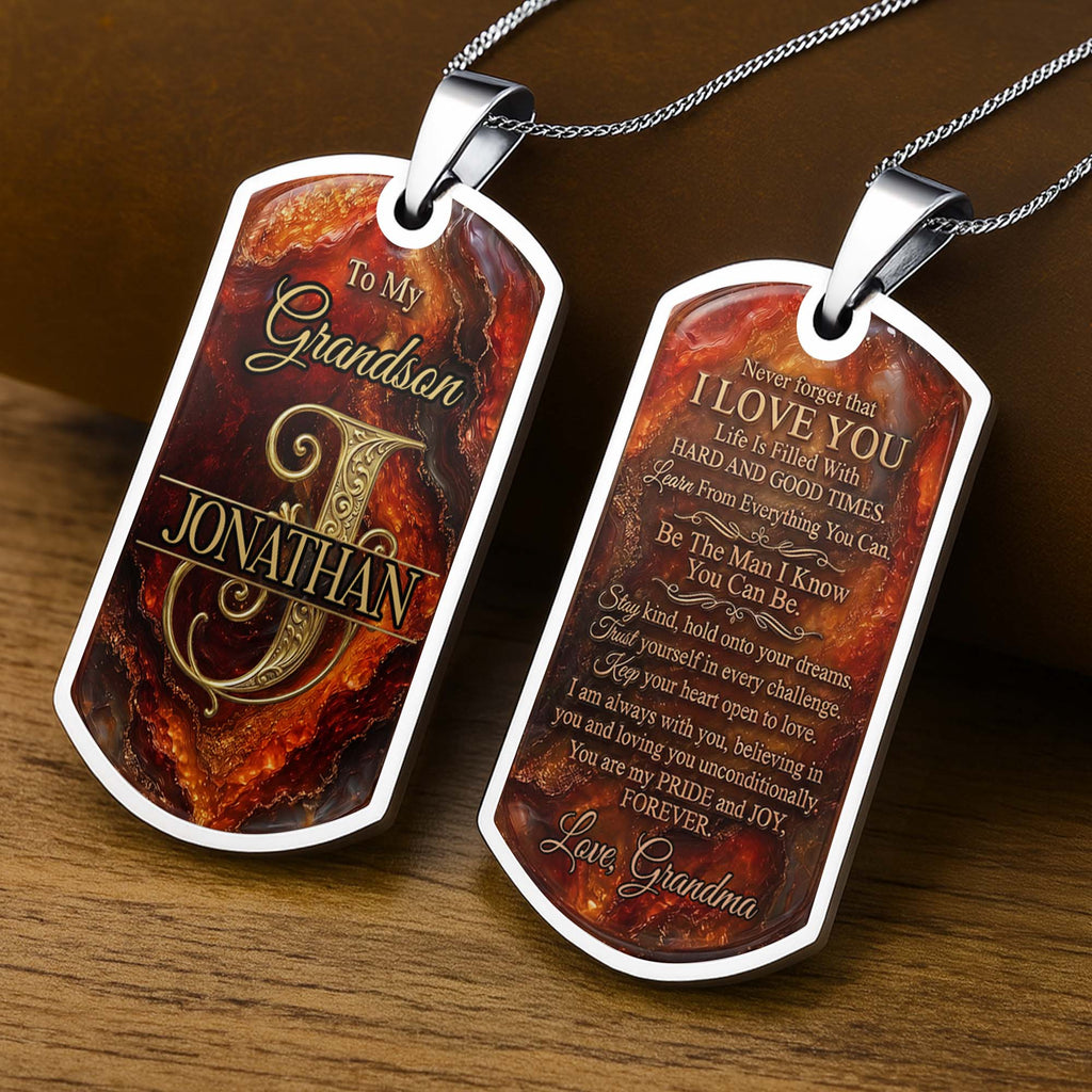 Personalized Dog Tag Necklace Custom Initial for Grandson