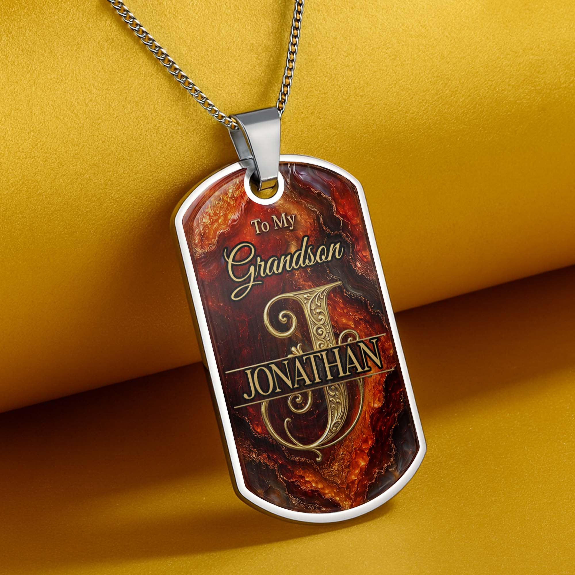 Personalized Dog Tag Necklace Custom Initial for Grandson