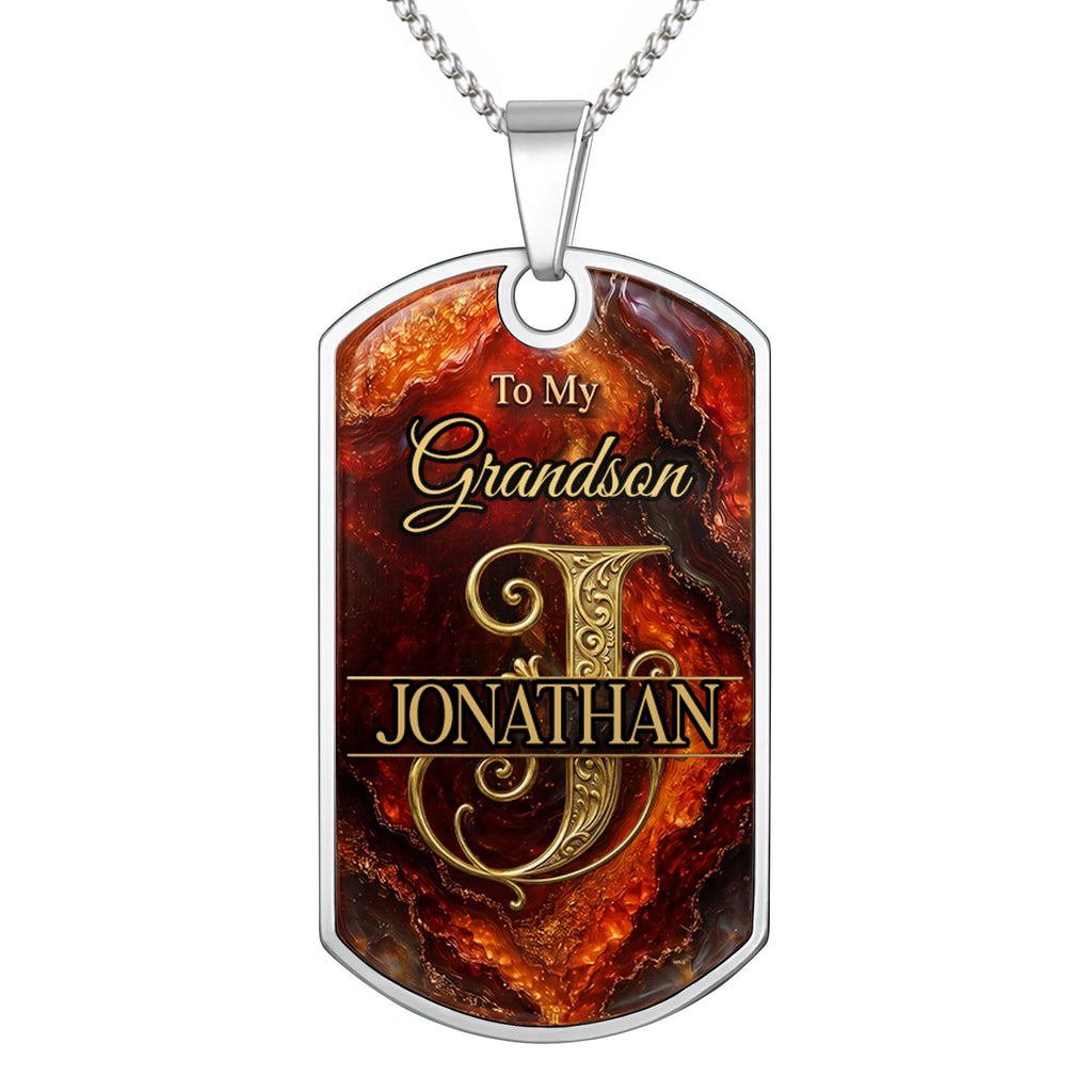 Personalized Dog Tag Necklace Custom Initial for Grandson