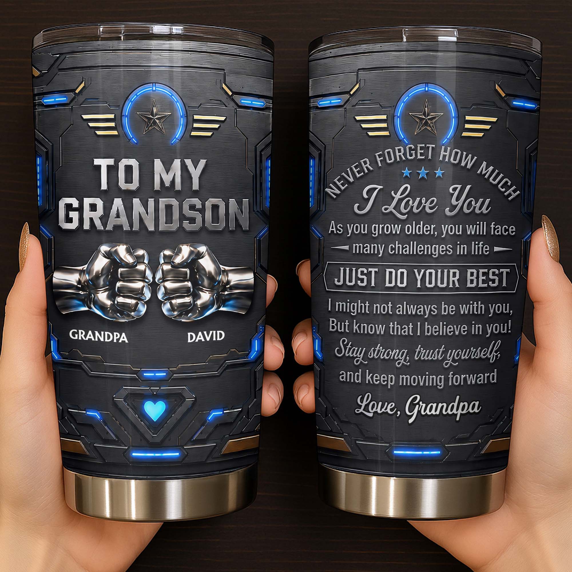Personalized Stainless Steel Tumbler for Grandson Custom Message Gift
