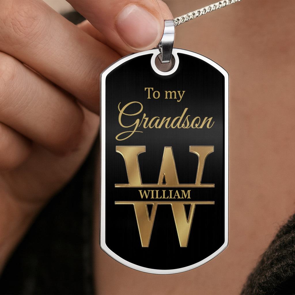 Personalized Dog Tag Necklace Custom Initials for Grandson