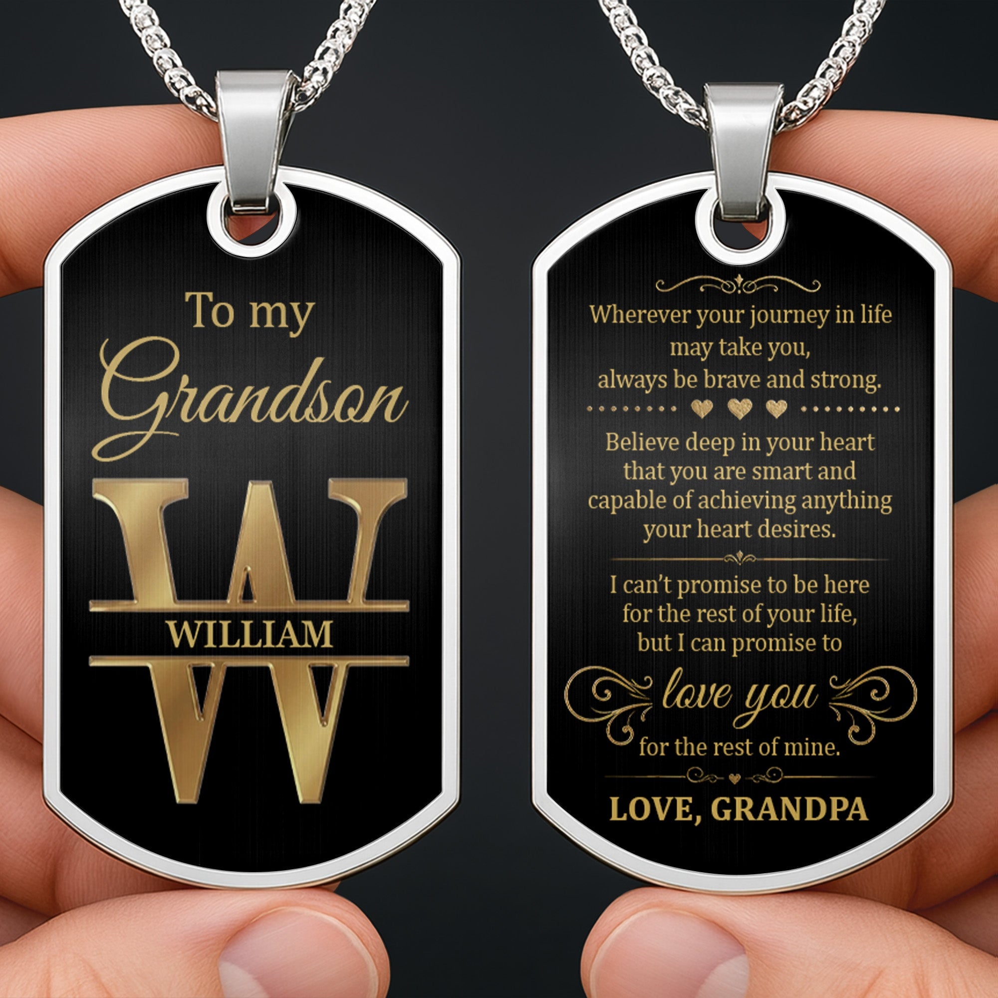 Personalized Dog Tag Necklace Custom Initials for Grandson