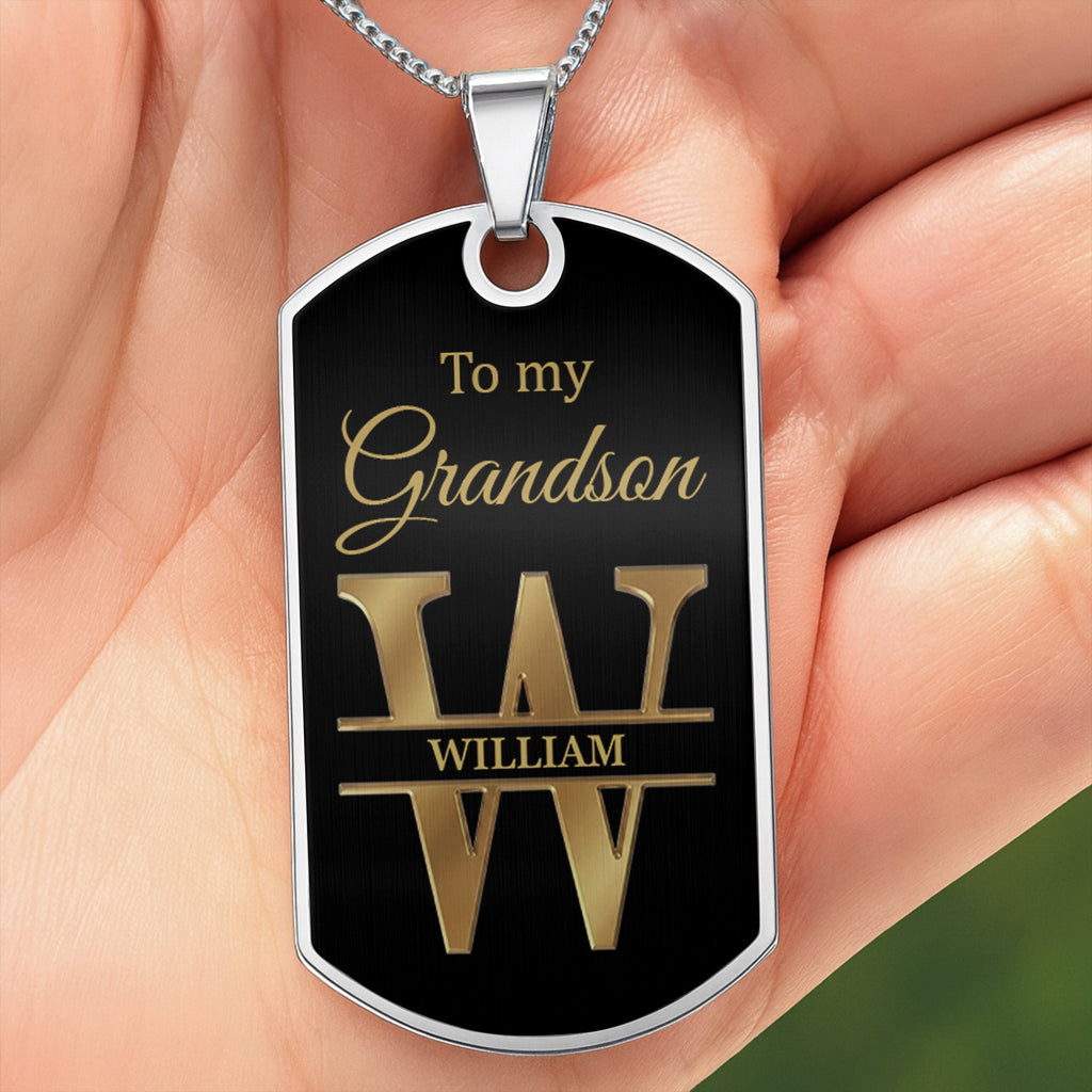 Personalized Dog Tag Necklace Custom Initials for Grandson