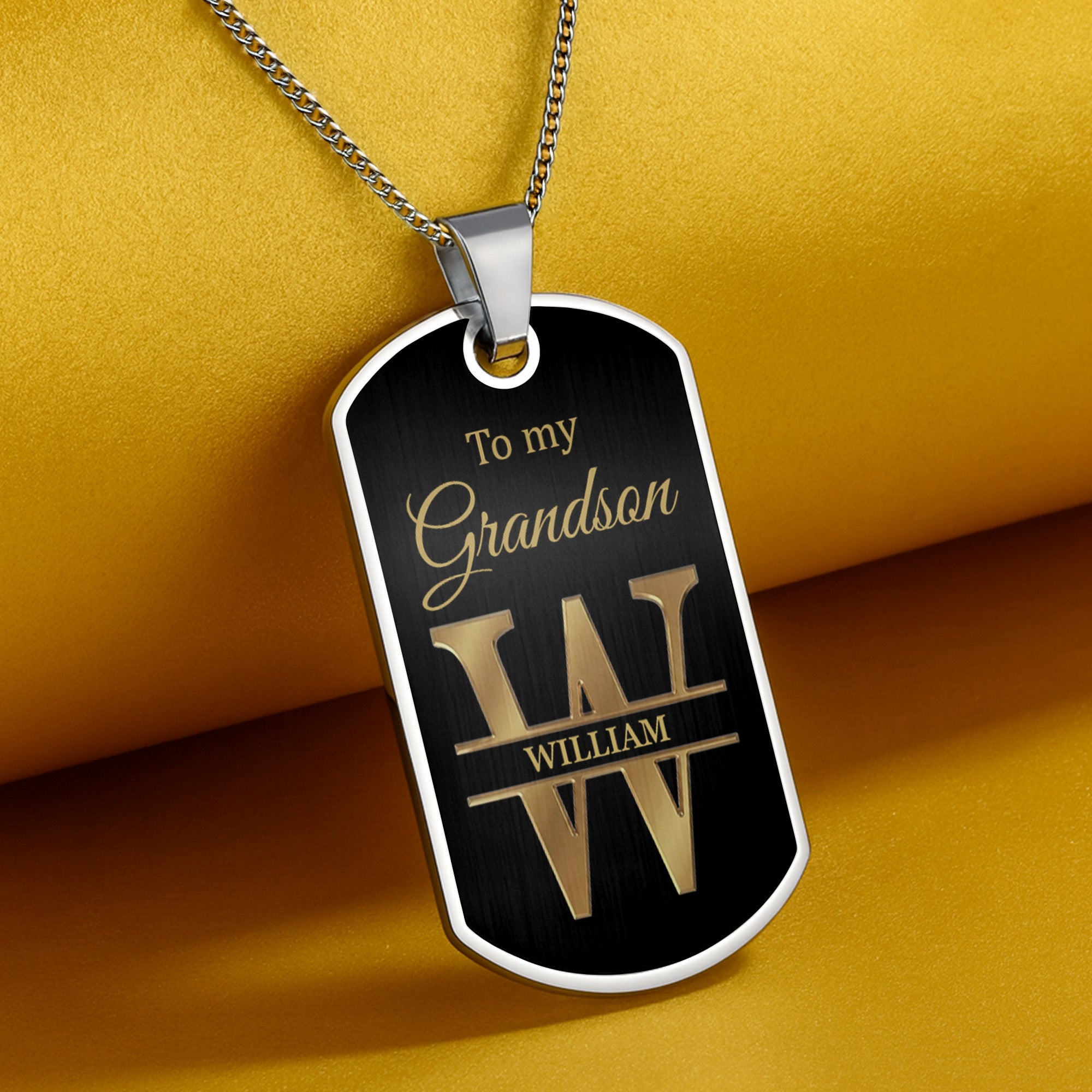 Personalized Dog Tag Necklace Custom Initials for Grandson