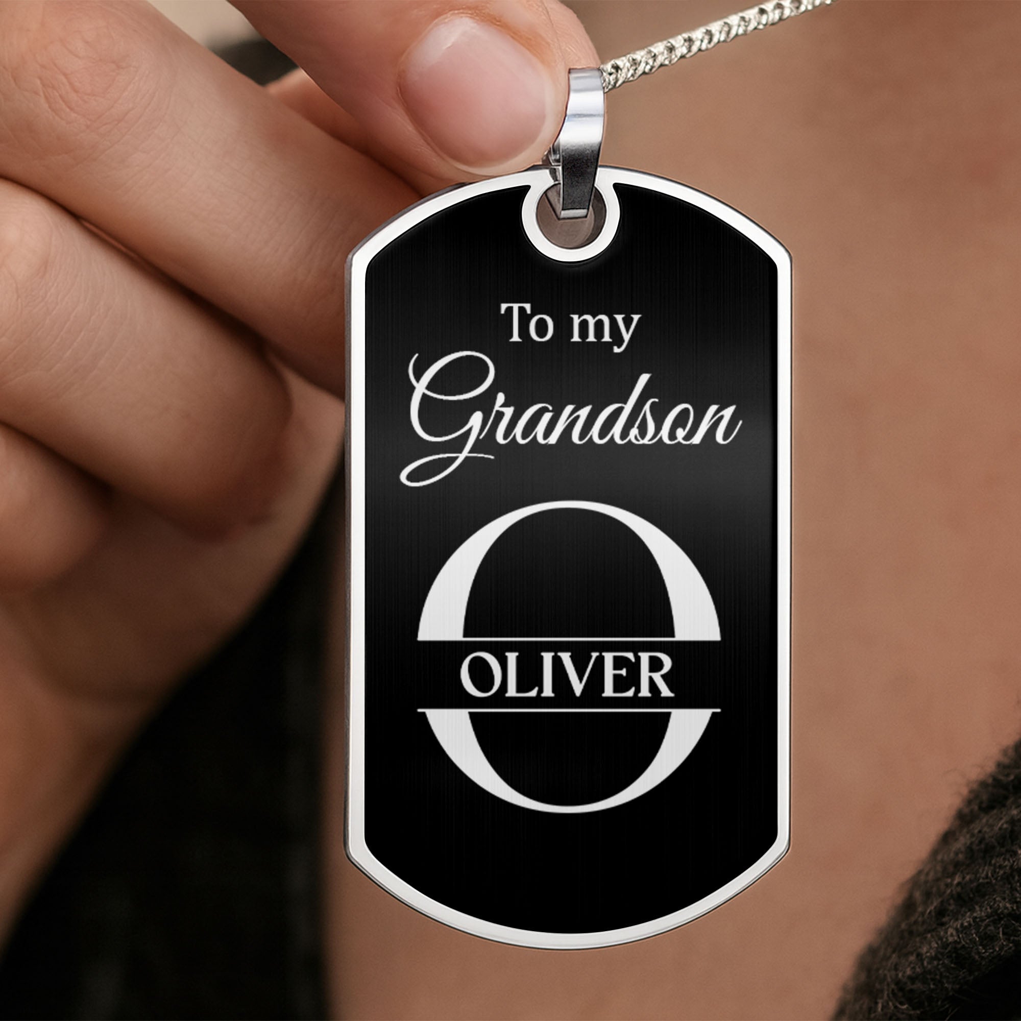 Personalized Stainless Steel Dog Tag Necklace for Grandson
