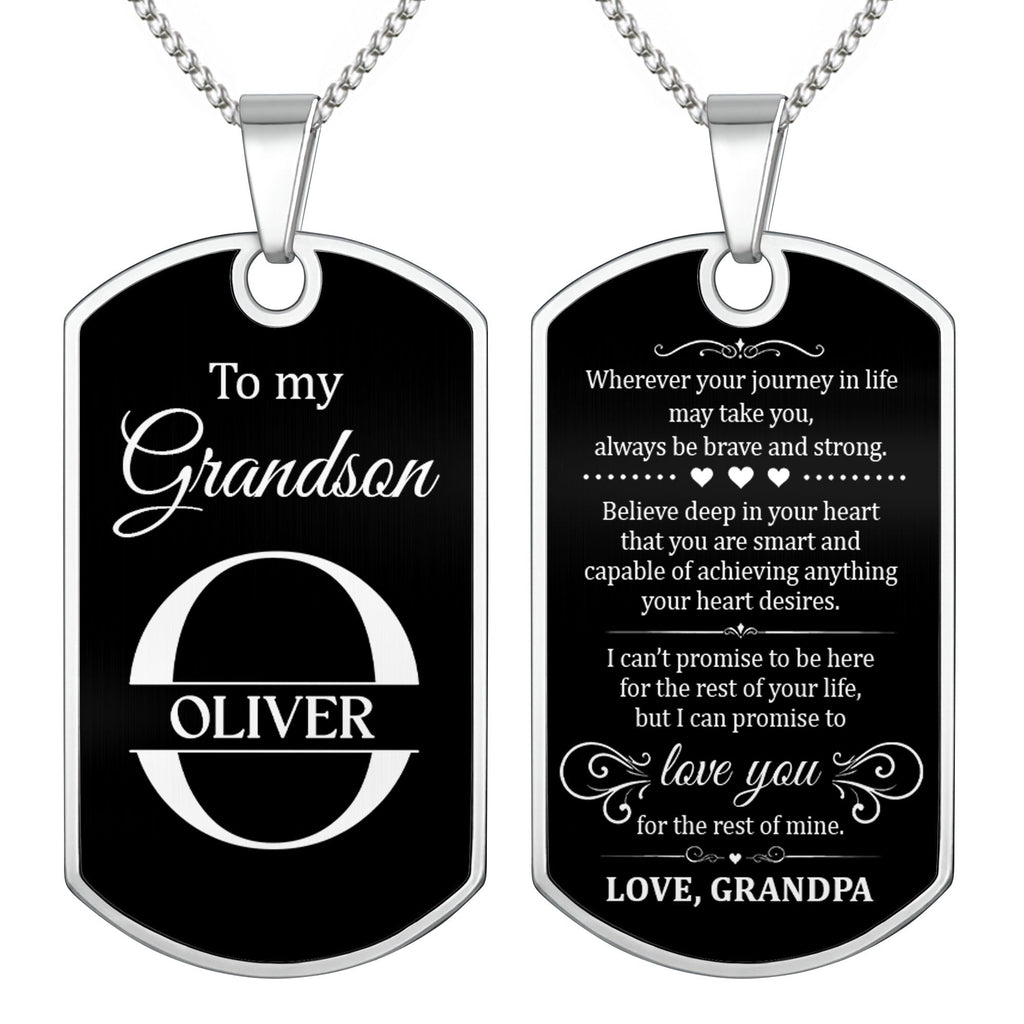 Personalized Stainless Steel Dog Tag Necklace for Grandson