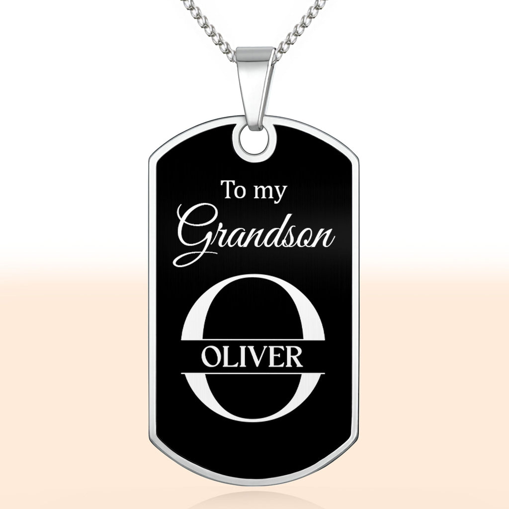 Personalized Stainless Steel Dog Tag Necklace for Grandson