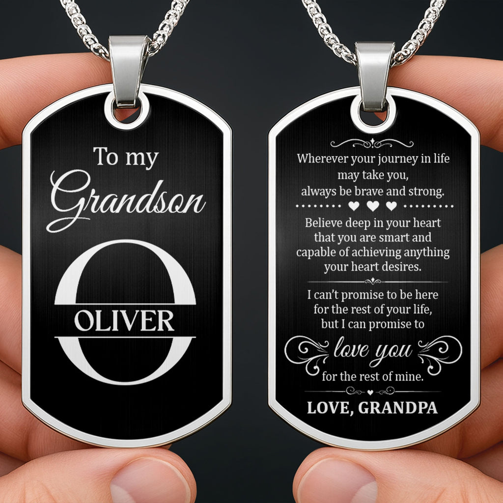 Personalized Stainless Steel Dog Tag Necklace for Grandson