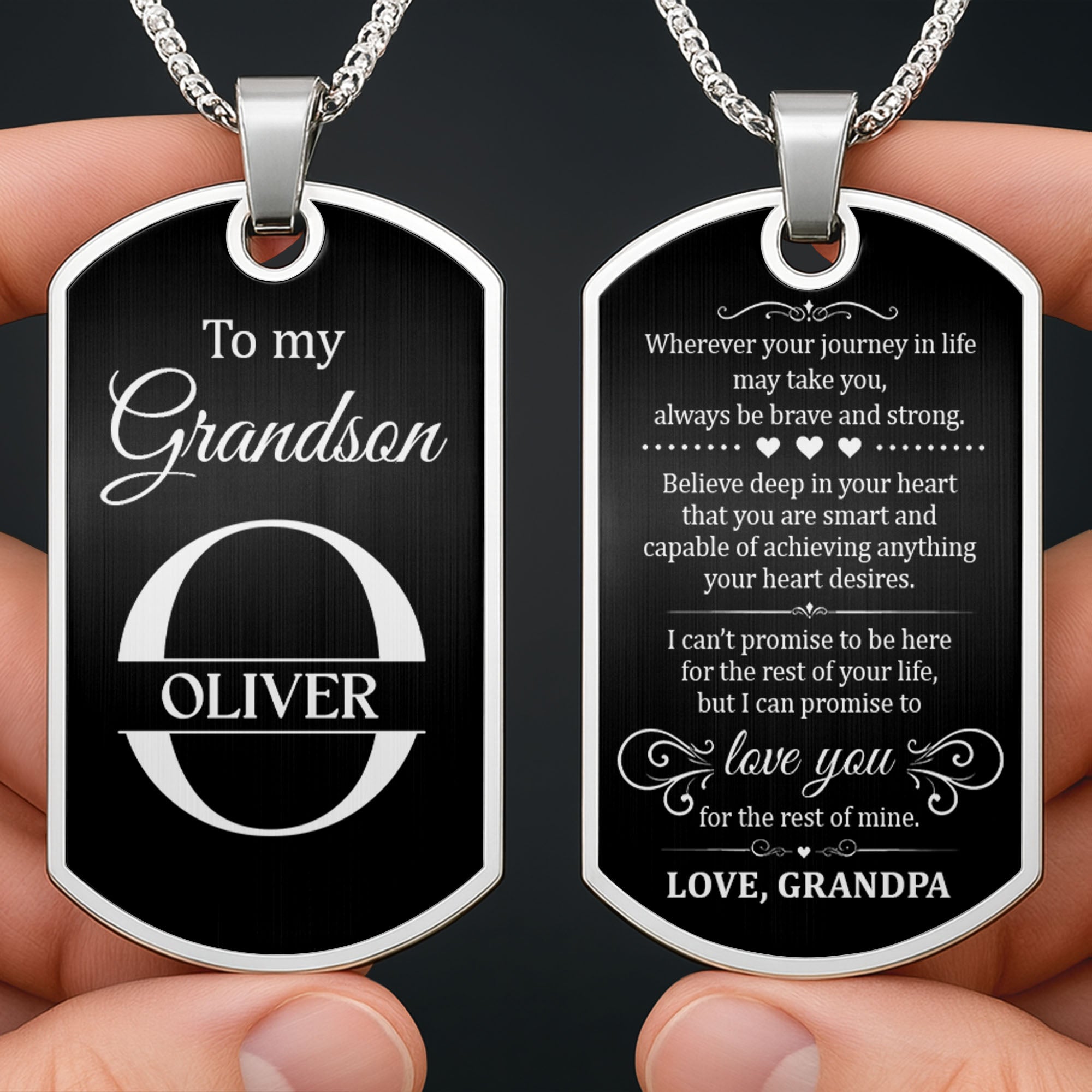 Personalized Stainless Steel Dog Tag Necklace for Grandson