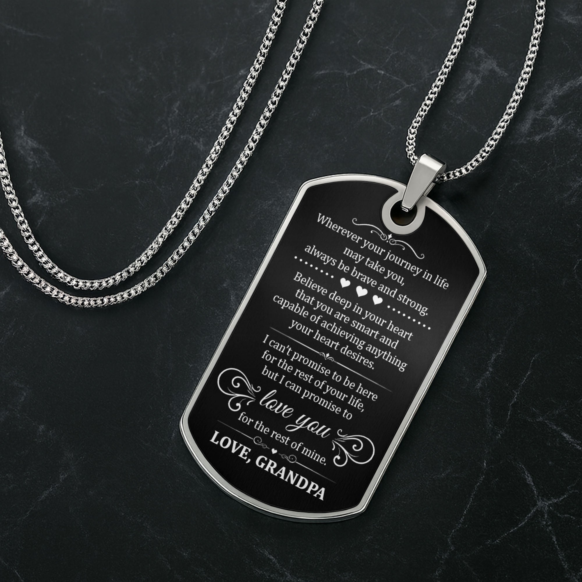Personalized Stainless Steel Dog Tag Necklace for Grandson