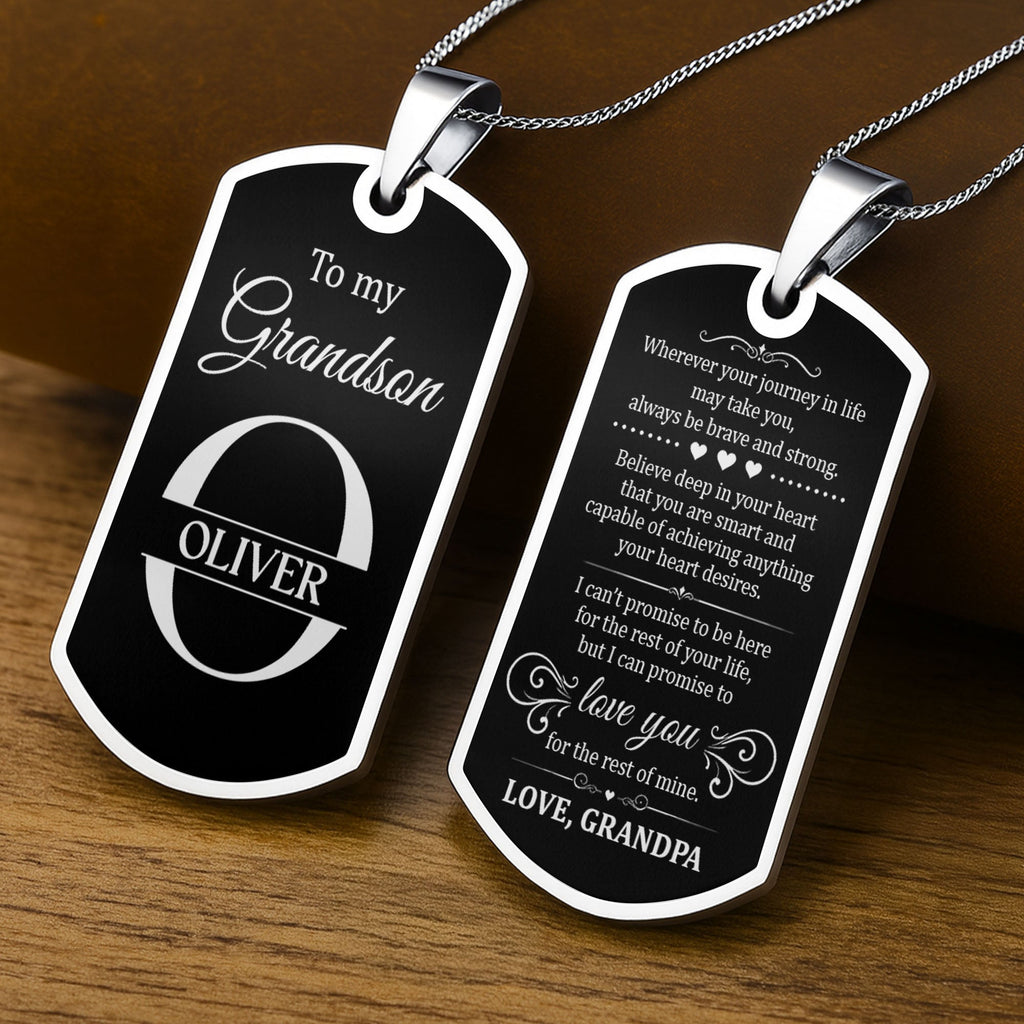 Personalized Stainless Steel Dog Tag Necklace for Grandson