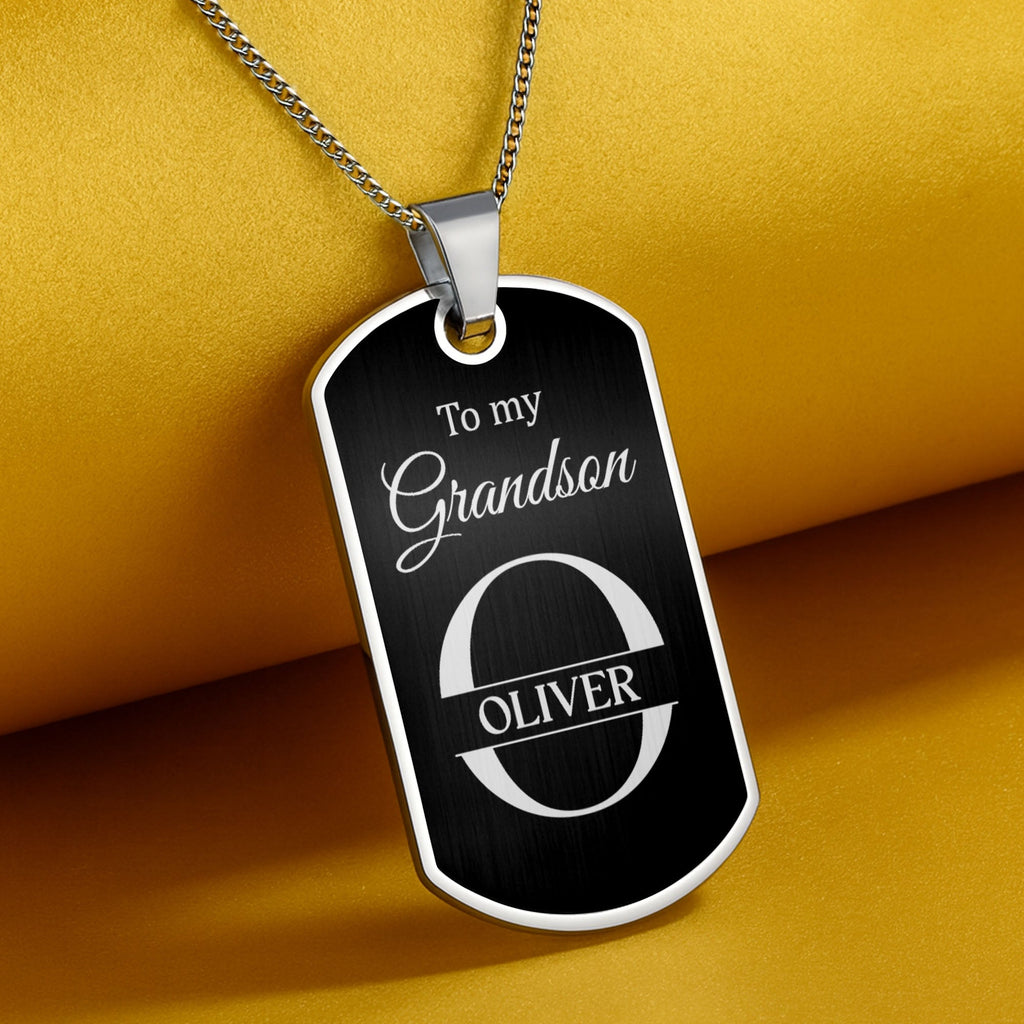 Personalized Stainless Steel Dog Tag Necklace for Grandson