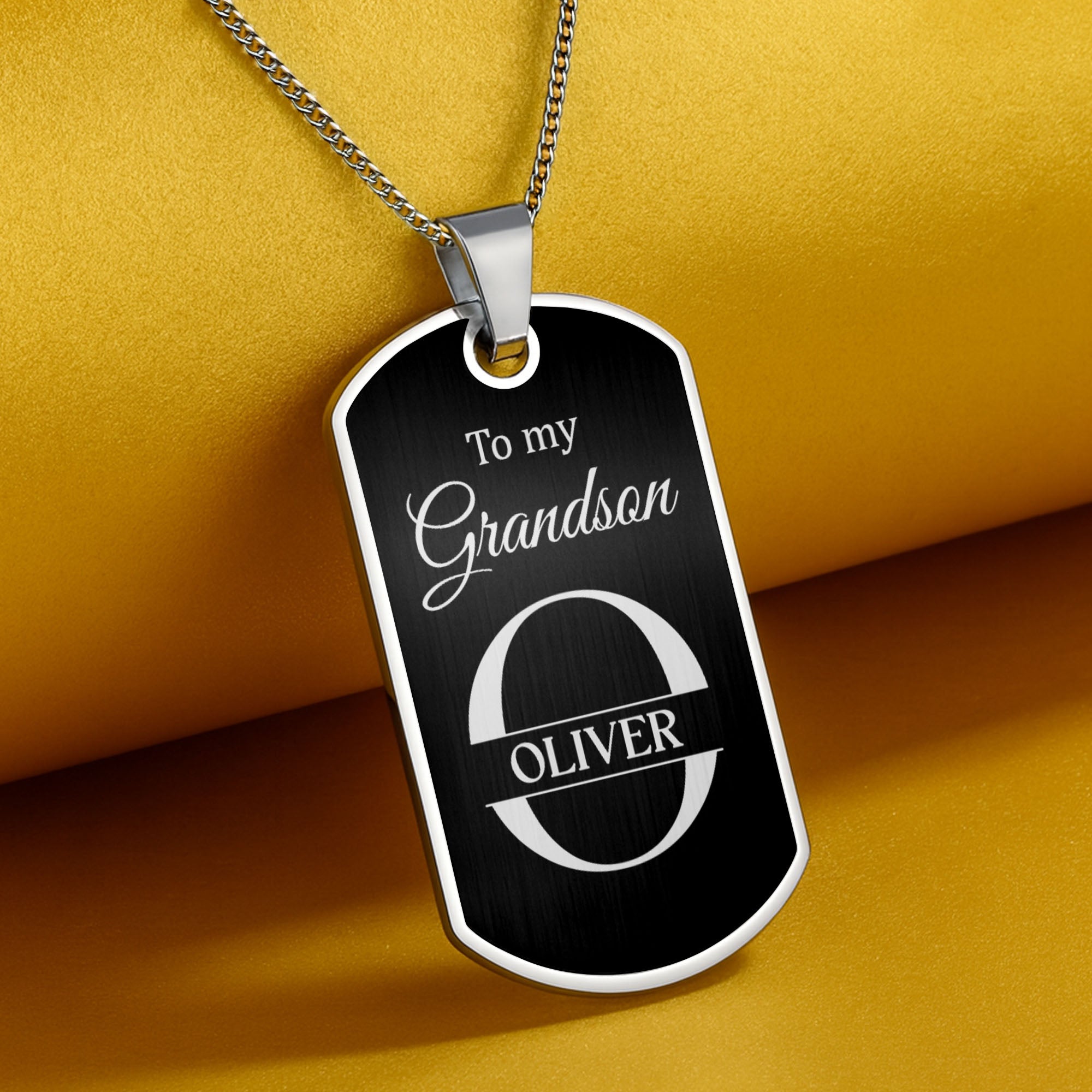 Personalized Stainless Steel Dog Tag Necklace for Grandson