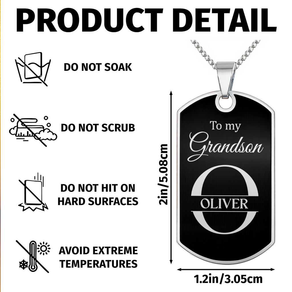 Personalized Stainless Steel Dog Tag Necklace for Grandson