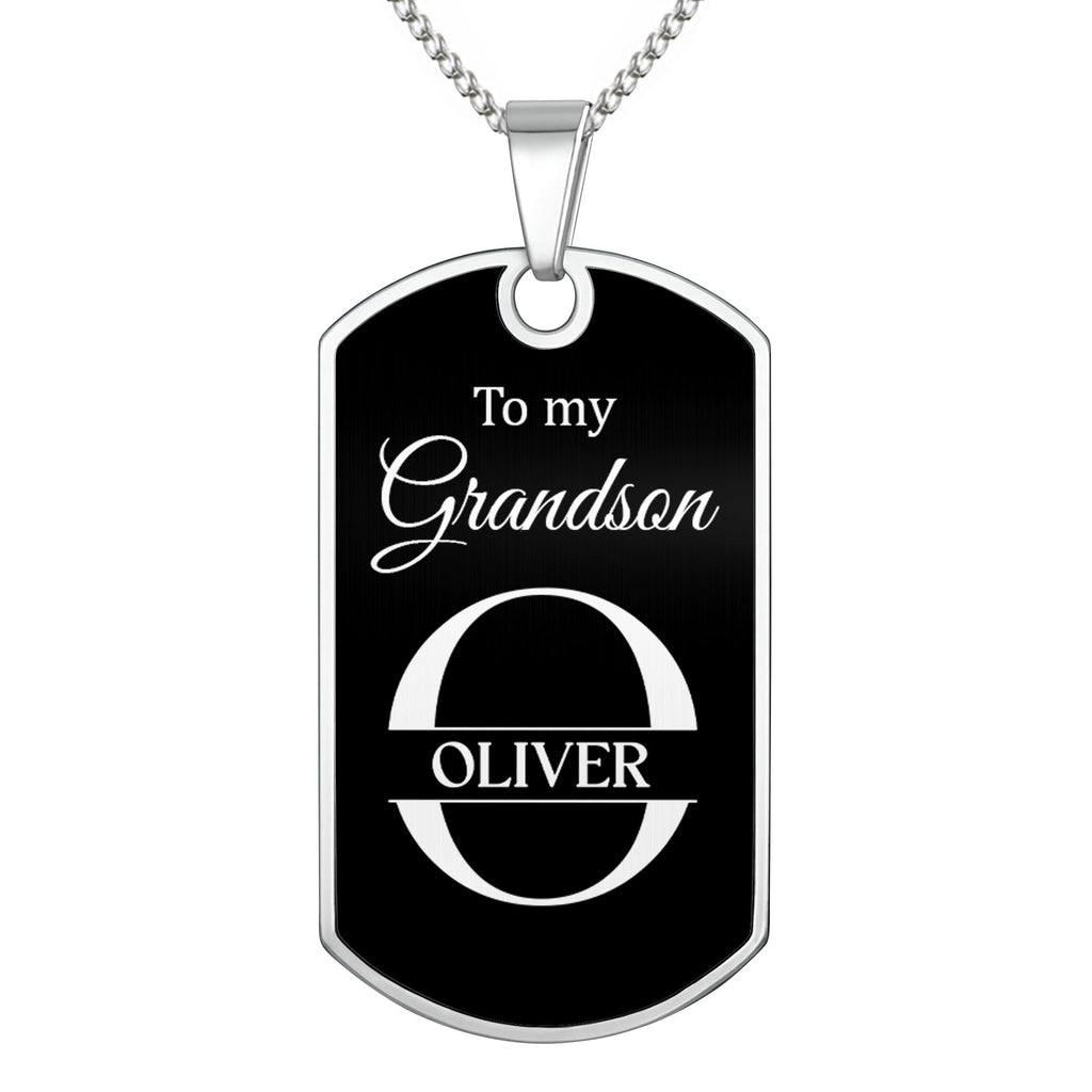 Personalized Stainless Steel Dog Tag Necklace for Grandson