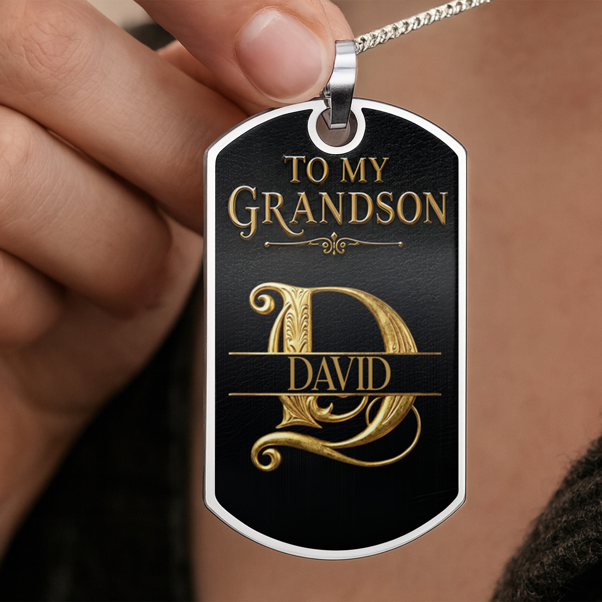 Custom Gold Letter Dog Tag Necklace Personalized for Grandson Dog Tag Necklace GradoCreations