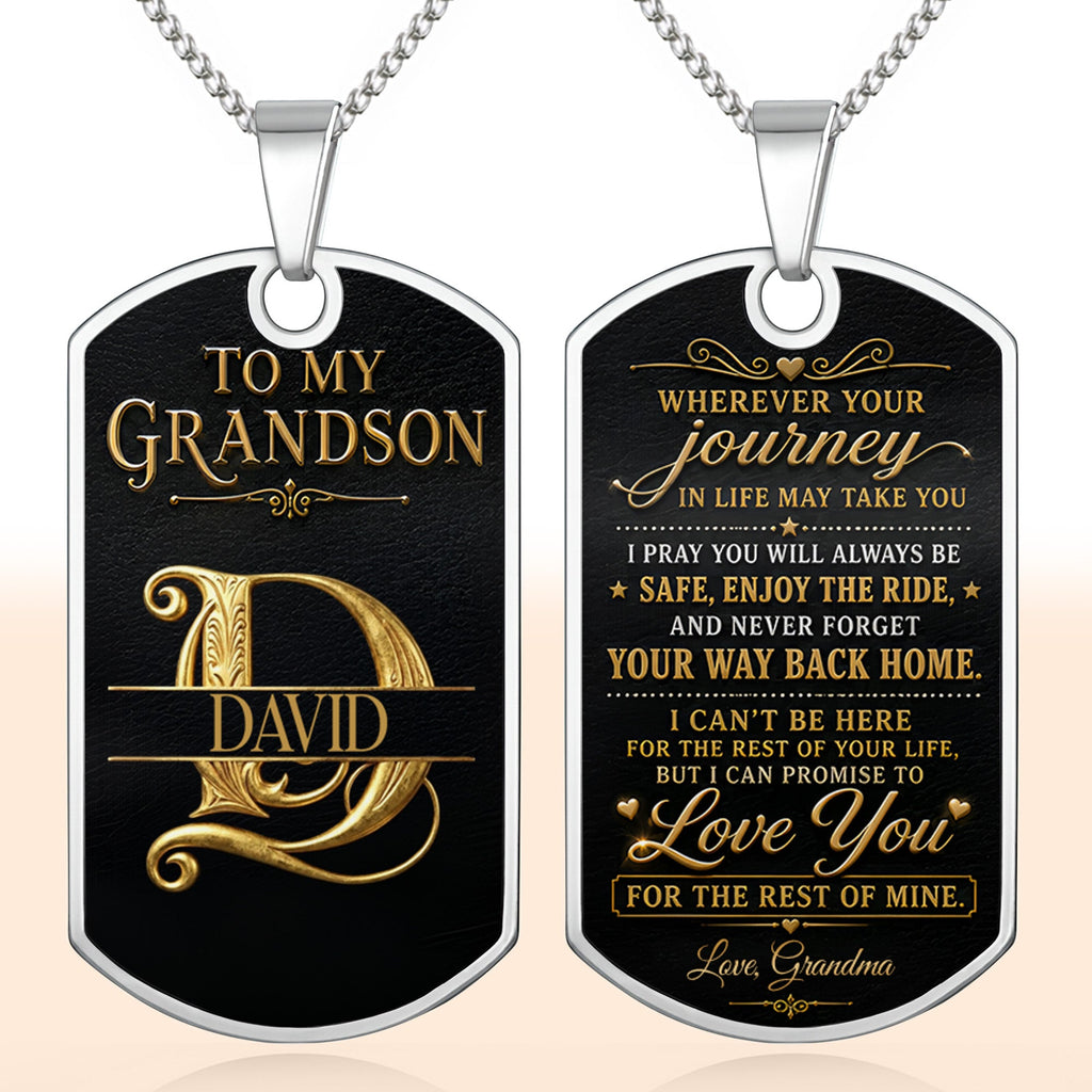 Custom Gold Letter Dog Tag Necklace Personalized for Grandson Dog Tag Necklace GradoCreations