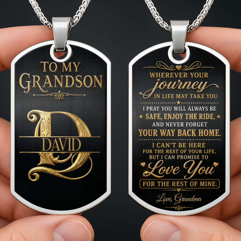 Custom Gold Letter Dog Tag Necklace Personalized for Grandson Dog Tag Necklace GradoCreations